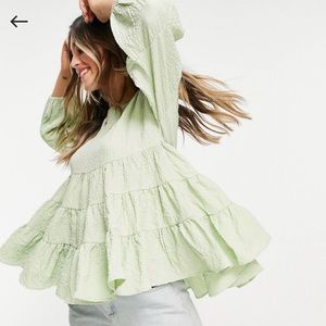 ASOS DESIGN Tiered textured smock top in washed apple green